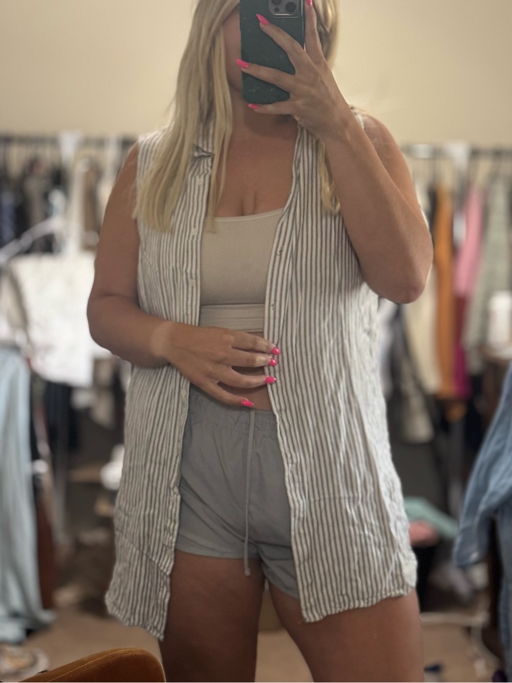 Striped Sleeveless Button-Front - White & Gray by Wayf